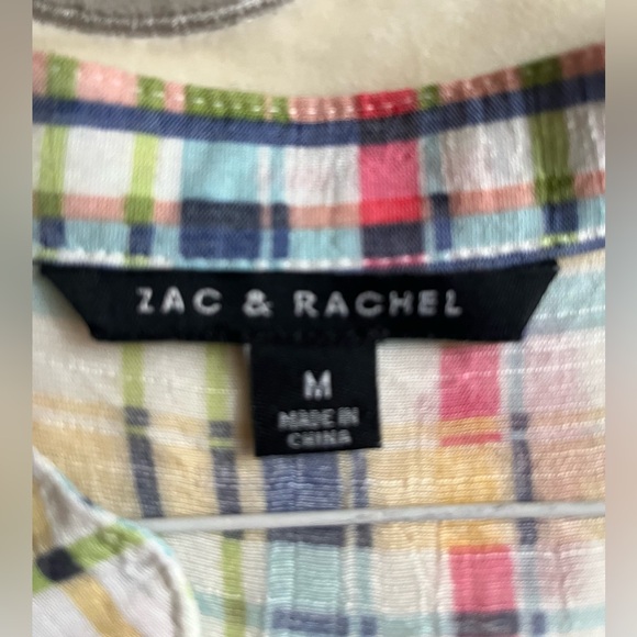 Zac & Rachel Multicolor Plaid ,Women Tunic Roll Tab Sleeve 1/2 Button Front Sz M - Picture 10 of 11